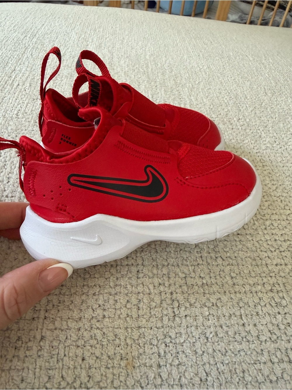 Nike Red and Black Kids Slip-On Sneakers with White Sole